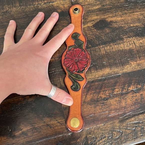 Handmade Painted Leather Cuff Bracelet - Picture 4 of 11